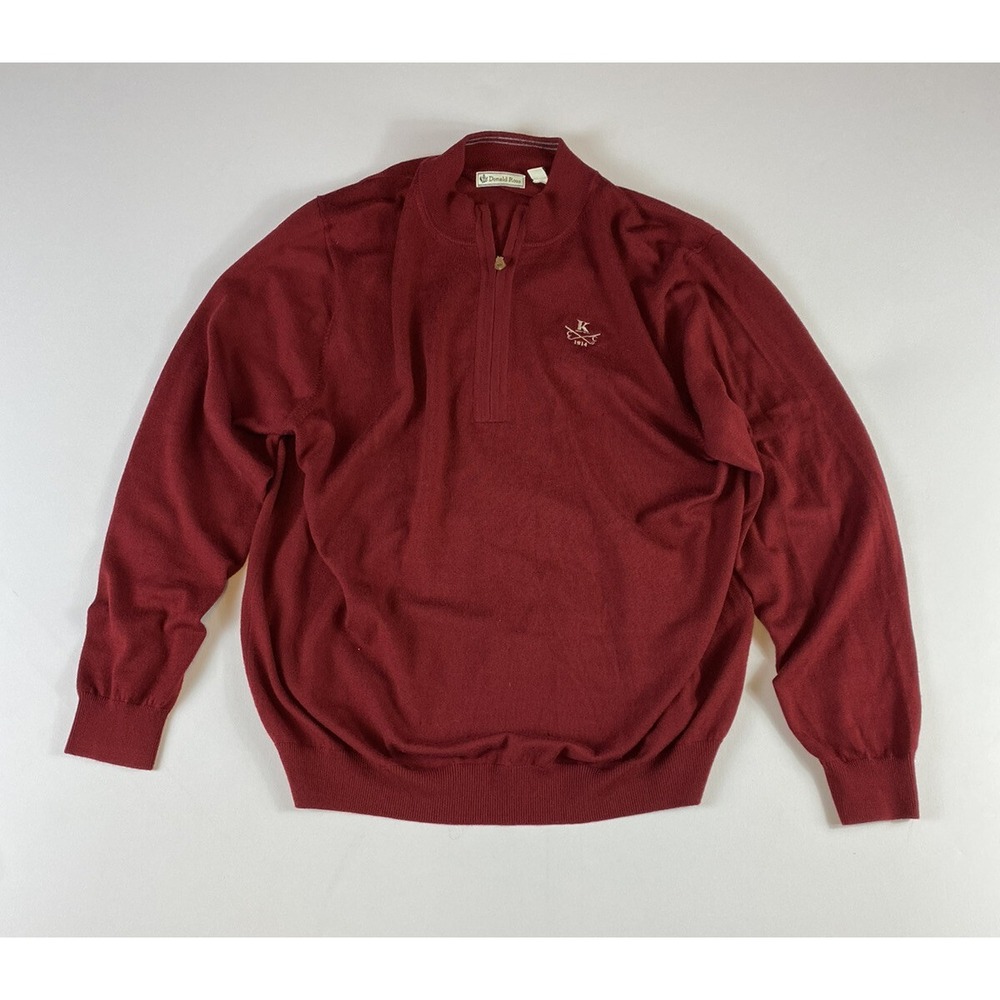 Donald Ross‎ 1/4 Zip Golf Sweater Pullover 100% Wool XL KCC 1914 Logo Red Men's